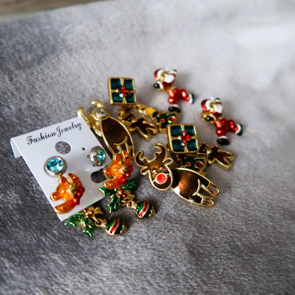 5 Pairs Mixed Earrings Winter Theme Novelty Bundle Set Heavy Duty DIY Crafting